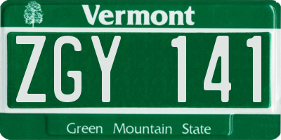 VT license plate ZGY141