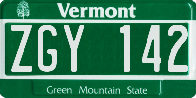 VT license plate ZGY142