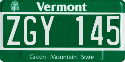 VT license plate ZGY145