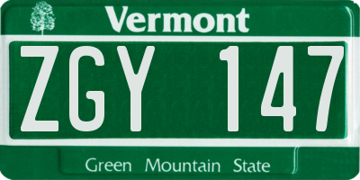 VT license plate ZGY147