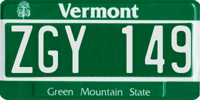 VT license plate ZGY149
