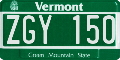 VT license plate ZGY150