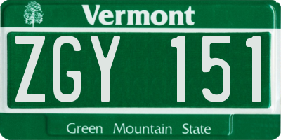 VT license plate ZGY151