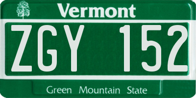 VT license plate ZGY152