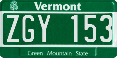 VT license plate ZGY153