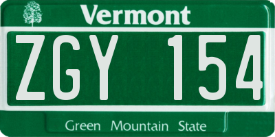 VT license plate ZGY154