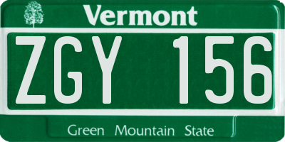 VT license plate ZGY156