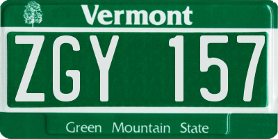 VT license plate ZGY157