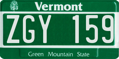 VT license plate ZGY159