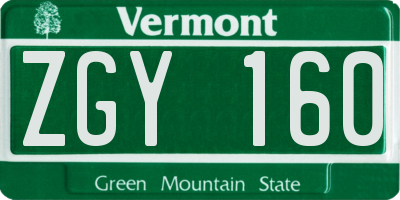 VT license plate ZGY160