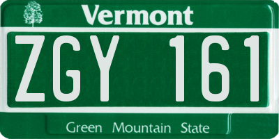 VT license plate ZGY161