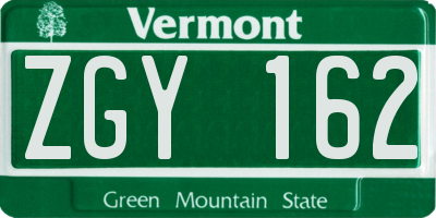 VT license plate ZGY162