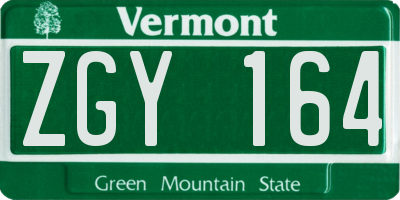 VT license plate ZGY164