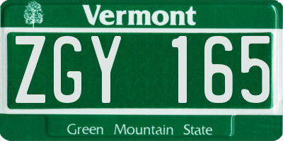 VT license plate ZGY165