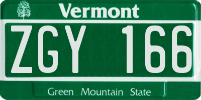 VT license plate ZGY166