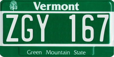 VT license plate ZGY167