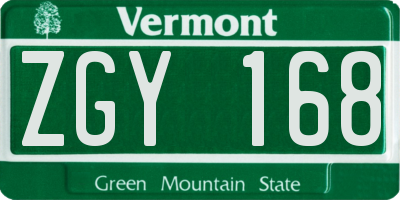 VT license plate ZGY168