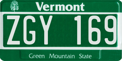 VT license plate ZGY169