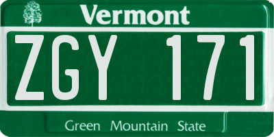 VT license plate ZGY171