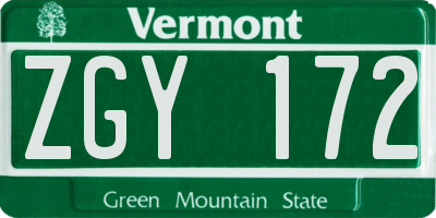 VT license plate ZGY172