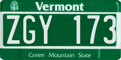 VT license plate ZGY173