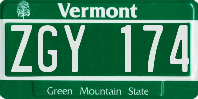 VT license plate ZGY174