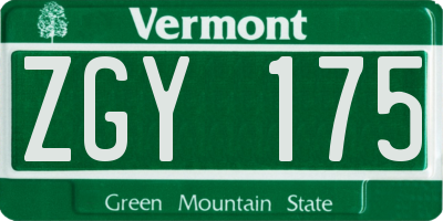 VT license plate ZGY175