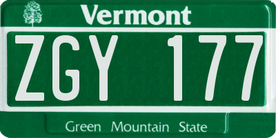 VT license plate ZGY177
