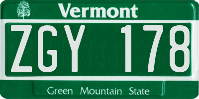 VT license plate ZGY178