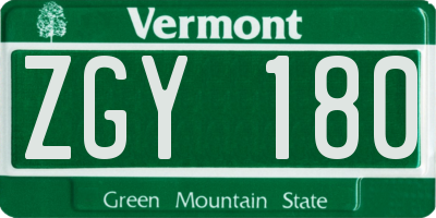 VT license plate ZGY180
