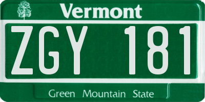 VT license plate ZGY181