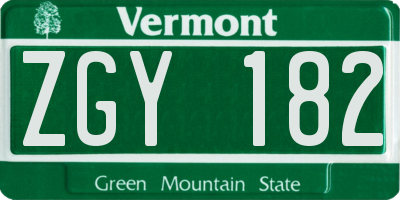 VT license plate ZGY182