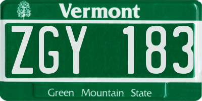 VT license plate ZGY183
