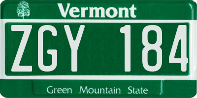 VT license plate ZGY184