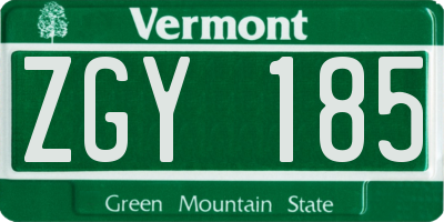 VT license plate ZGY185