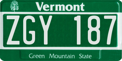 VT license plate ZGY187