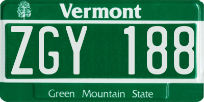 VT license plate ZGY188