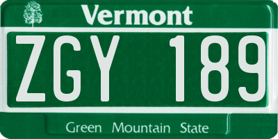 VT license plate ZGY189