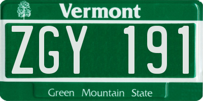 VT license plate ZGY191