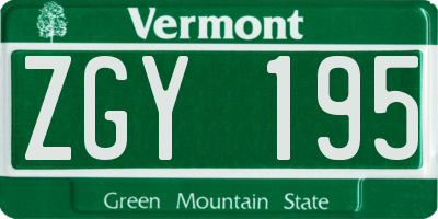 VT license plate ZGY195