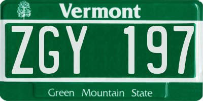 VT license plate ZGY197