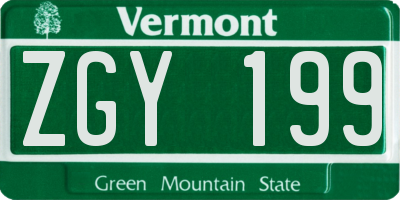 VT license plate ZGY199