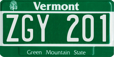 VT license plate ZGY201