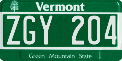 VT license plate ZGY204
