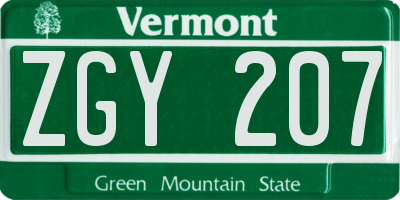 VT license plate ZGY207