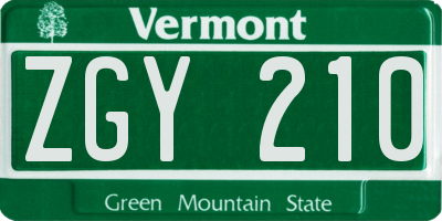 VT license plate ZGY210