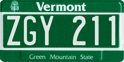 VT license plate ZGY211