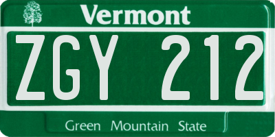 VT license plate ZGY212
