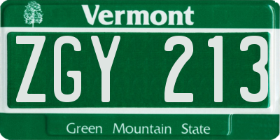 VT license plate ZGY213