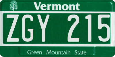 VT license plate ZGY215